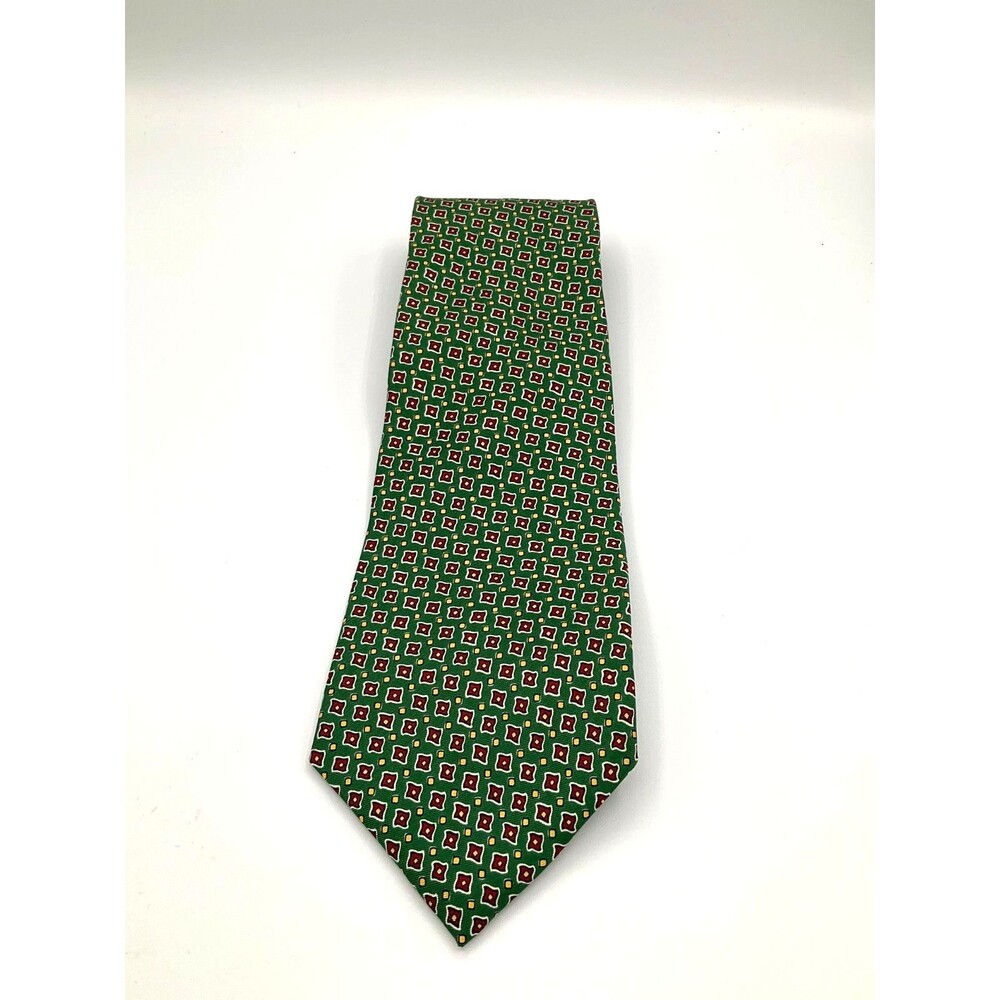 VTG Lauren Ralph Lauren Silk Geometric Print Tie 57 x 3.75 Green Preppy USA Made
